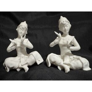 Set of 2 Vintage White Thai Temple Dancer Porcelain Figurines